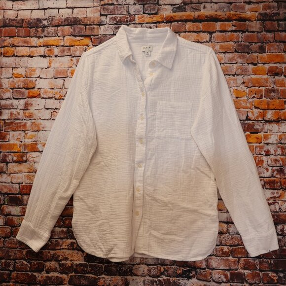 J. Crew Double Gauze Button Front Shirt Long Sleeves Front Pockets in White Sz S - Picture 5 of 11